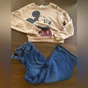 Girls sz 8 outfit HM DISNEY SWEATSHIRT GAP JEANS WIDE LEG
